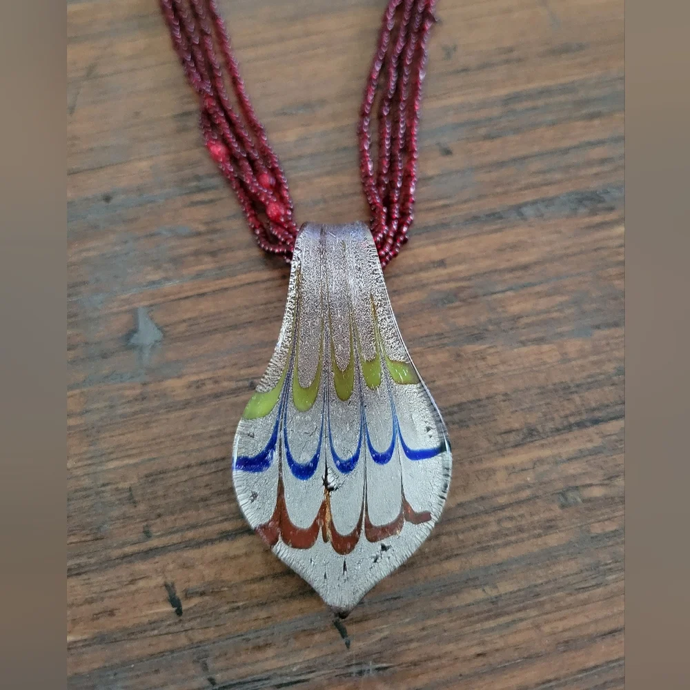 Burgandy Glass Seed Bead & Pendant Necklace